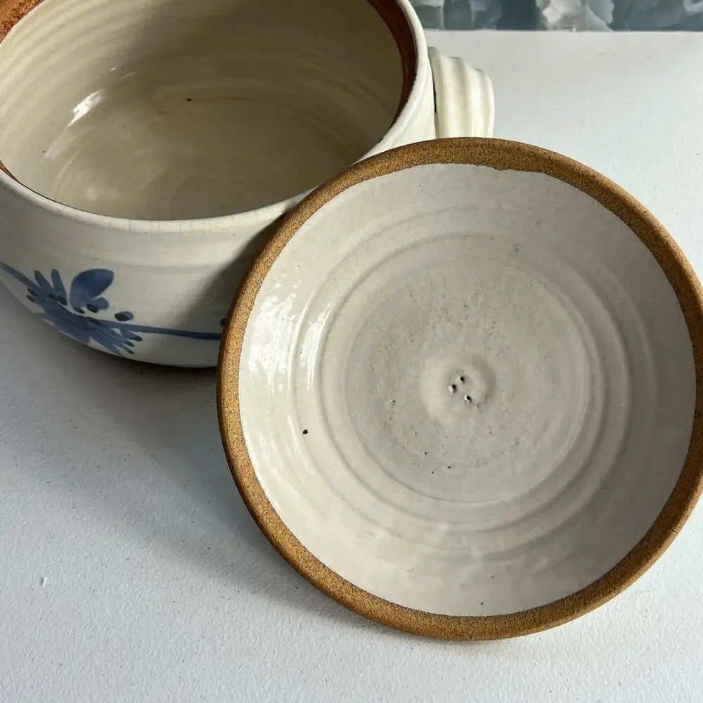 Vintage Floral Handmade Stoneware Pottery Veggie Rice Cooker